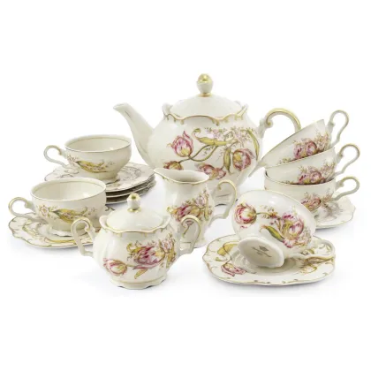 Zdjęcie Ekskluzywny 15-elementowy komplet do herbaty zdobiony tulipanami z kolekcji Tulips – Rudolf Kampf