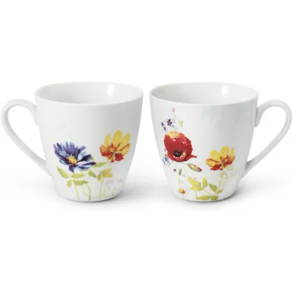 Zdjęcie Elegancki zestaw dwóch kubków z porcelany zdobionych pięknym kwiatowym ornamentem - Leander