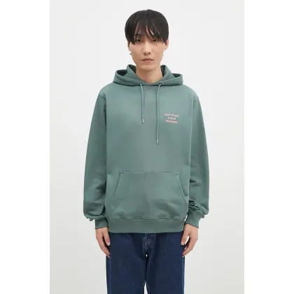 Zdjęcie Drôle de Monsieur bluza bawełniana Le Hoodie Slogan męska kolor zielony z kapturem z aplikacją E-HO162-CO127-DGN