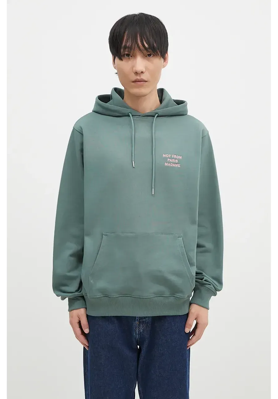 obrazek 1 Drôle de Monsieur bluza bawełniana Le Hoodie Slogan męska kolor zielony z kapturem z aplikacją E-HO162-CO127-DGN