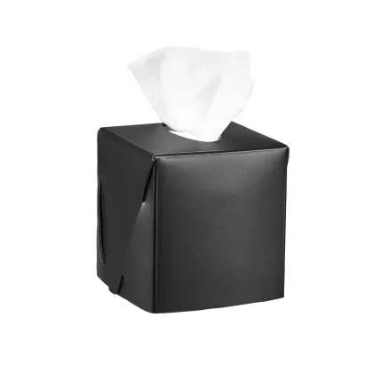 Zdjęcie Stylowe skórzane czarne pudełko na chusteczki 12x12xH12 cm