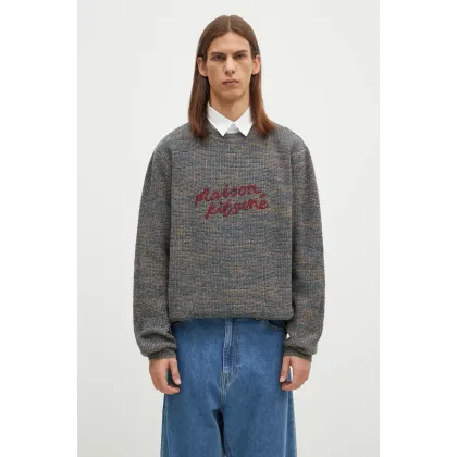 Zdjęcie Maison Kitsuné sweter wełniany Maison Kitsune Handwriting męski kolor niebieski LM00814KT1063