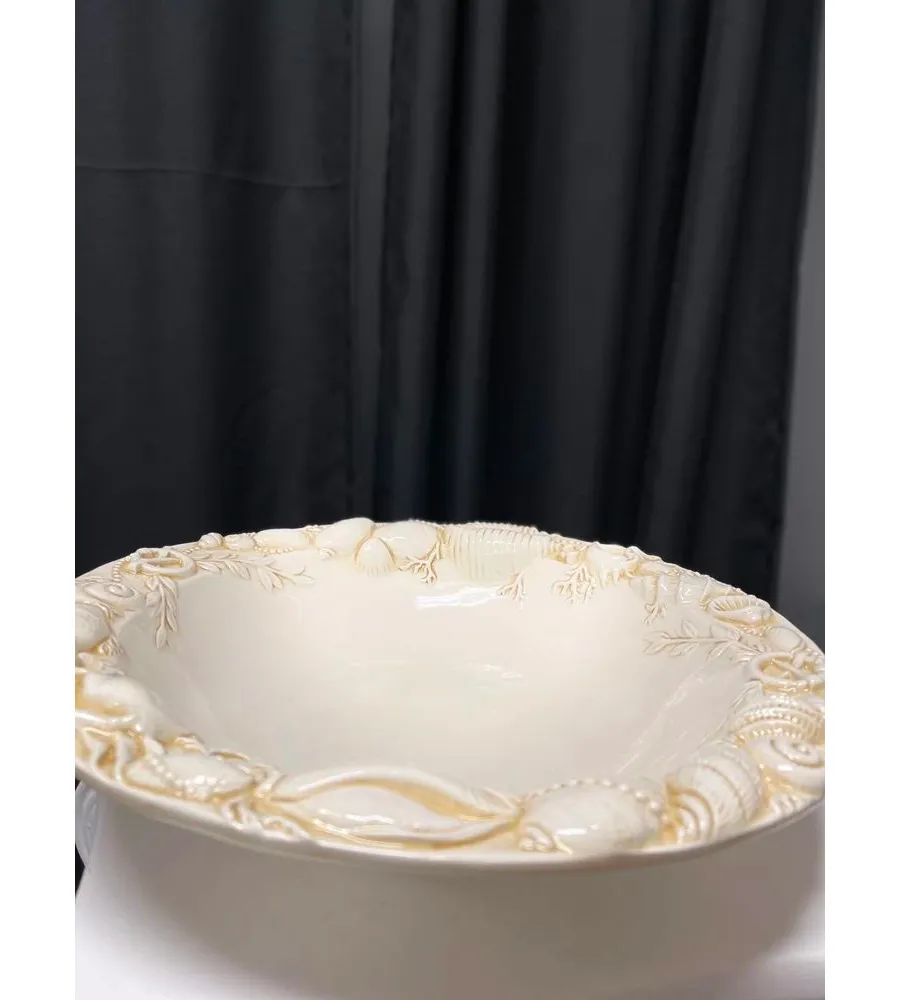 obrazek 2 Duża ceramiczna miska zdobiona owocami morza w kolorze kości słoniowej - Le Ceramiche