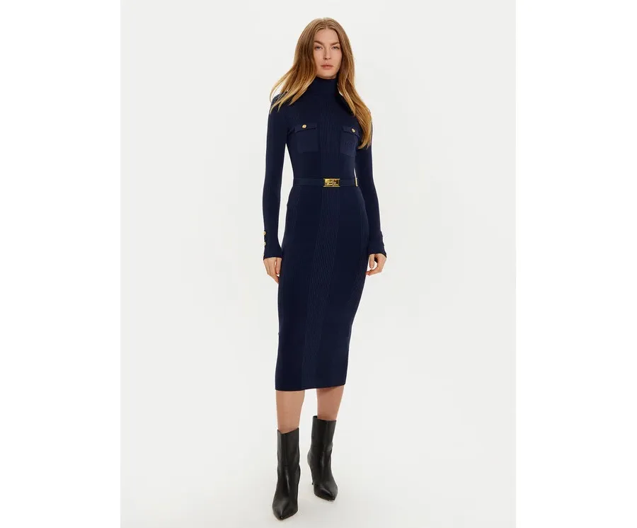 obrazek 1 Elisabetta Franchi Sukienka dzianinowa AM-25B-46E3 Granatowy Regular Fit