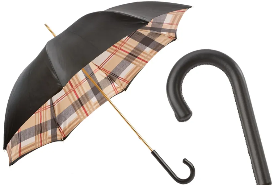 obrazek 1 Stylowy czarny parasol damski w piękną kratę – Pasotti