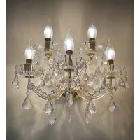Picture Wall sconce with gold-plated metal frame covered with glass arms and clear crystal pendants - Il Paralume Marina