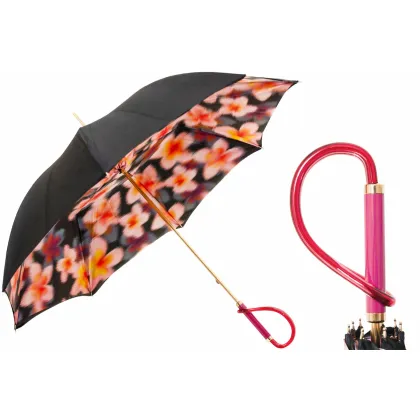 Zdjęcie Stylowy czarny parasol damski zdobiony oryginalnym motywem kwiatów - Pasotti