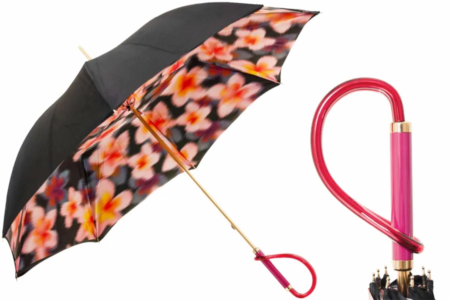obrazek 1 Stylowy czarny parasol damski zdobiony oryginalnym motywem kwiatów - Pasotti