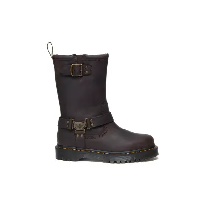 Zdjęcie Dr. Martens kozaki skórzane Anistone Hi damskie kolor brązowy na płaskim obcasie lekko ocieplone DM31901201