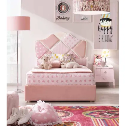 Zdjęcie Piękne,dziewczęce łóżko profilowane z tapicerowanymi panelami i obramowaniem - Ferretti e Ferretti