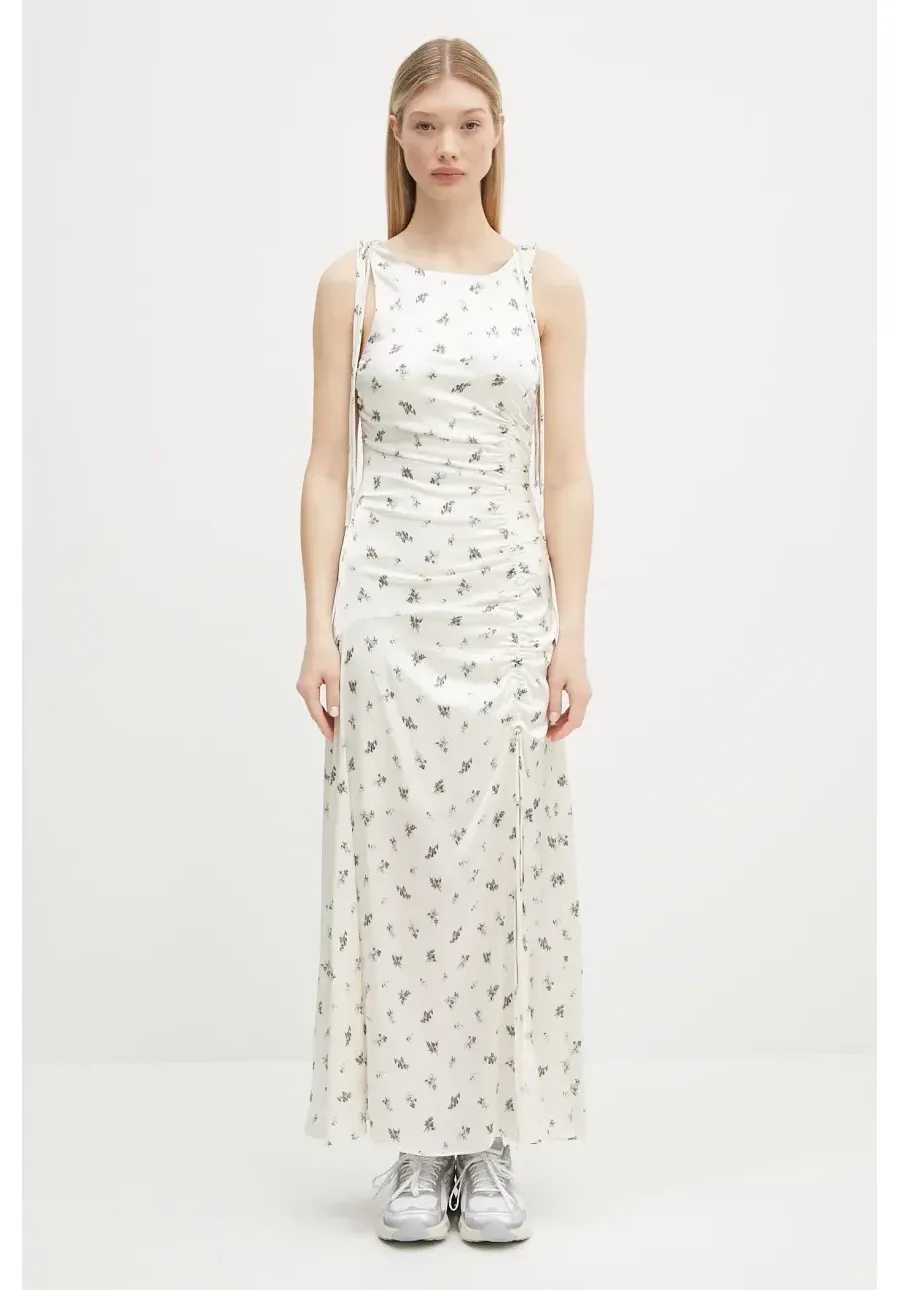 obrazek 1 GANNI sukienka Printed Satin Gathered Long kolor beżowy maxi prosta W0262