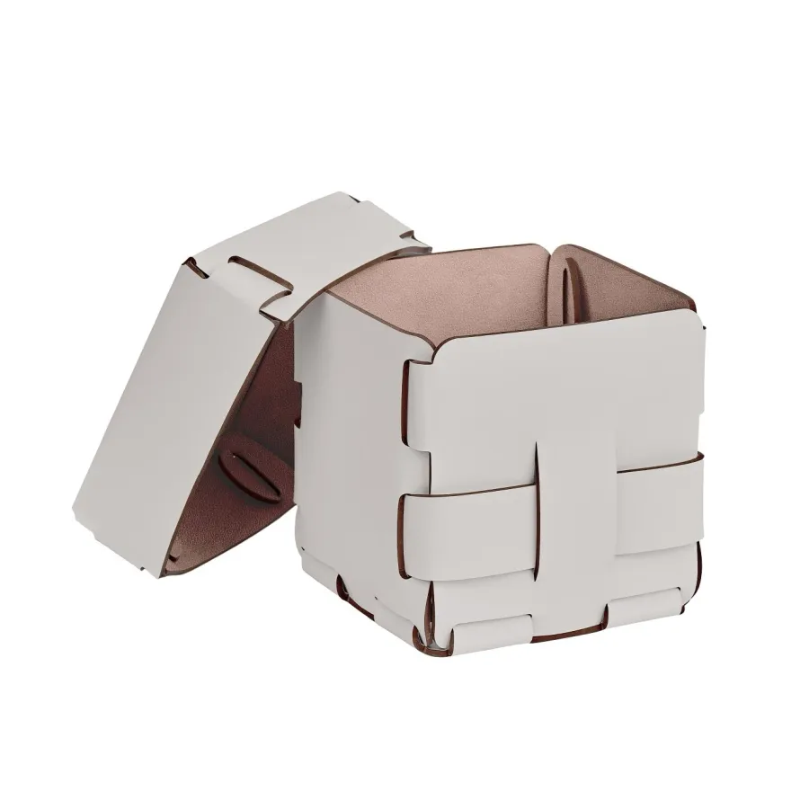 obrazek 2 Mały beżowo-szary sześcienny koszyk Bottega 12x12xH13 cm