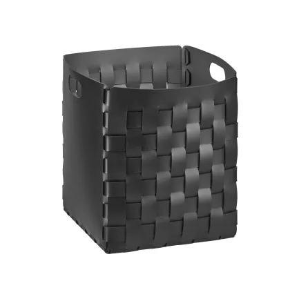 Zdjęcie Stylowy czarny kosz Bottega 35x35xH40 cm wykonany z naturalnej skóry