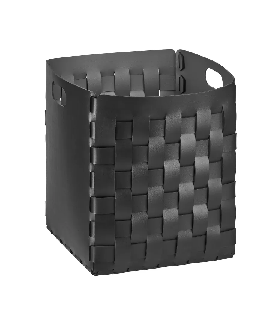 obrazek 1 Stylowy czarny kosz Bottega 35x35xH40 cm wykonany z naturalnej skóry