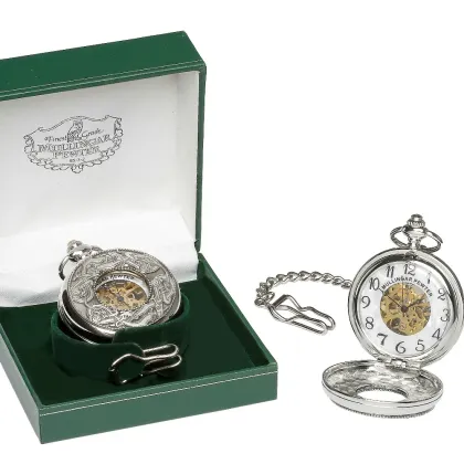 Zdjęcie Wyjątkowy męski mechaniczny zegarek kieszonkowy z pewteru ze zdobieniami inspirowanymi Księgą z Kells