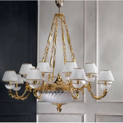 Zdjęcie Włoski żyrandol z pozłacanego mosiądzu i kryształu