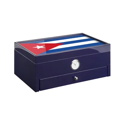 Picture Luxurious cedar cigar humidor decorated with the Cuban flag