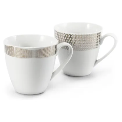 Zdjęcie Nowoczesny porcelanowy zestaw dwóch kubków ze srebrnym zdobieniem z kolekcji Angel wings - Leander
