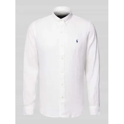 Zdjęcie Koszula lniana o kroju slim fit z kołnierzykiem typu button down