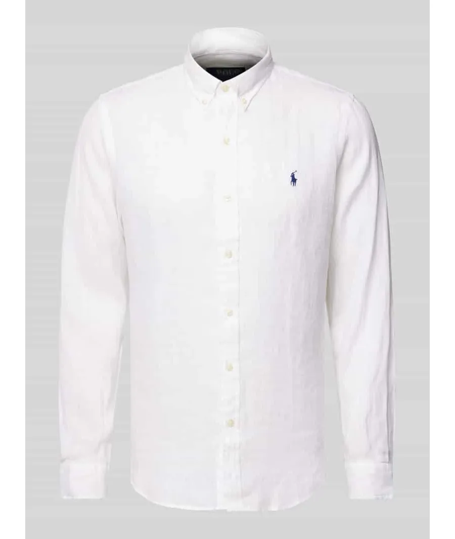 obrazek 1 Koszula lniana o kroju slim fit z kołnierzykiem typu button down