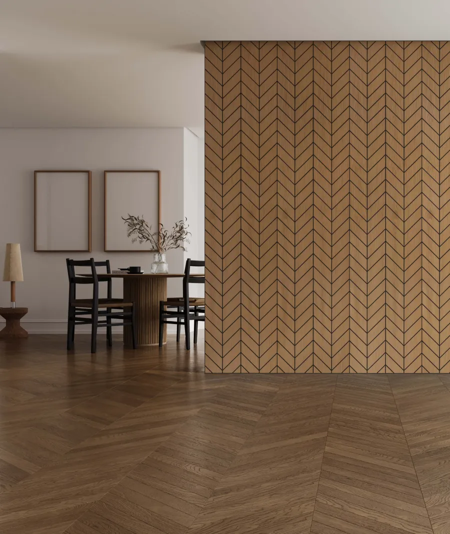 obrazek 1 275x60x1,1 cm LD (Jodełka XL) panel frezowany MDF fornir dębowy - ozdobna dekoracja ścienna 3D