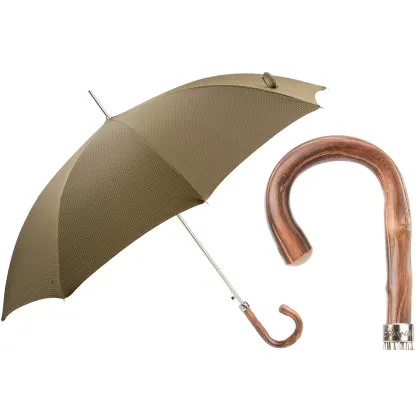 Picture Exclusive brown men's umbrella with a chestnut wood handle - Pasotti