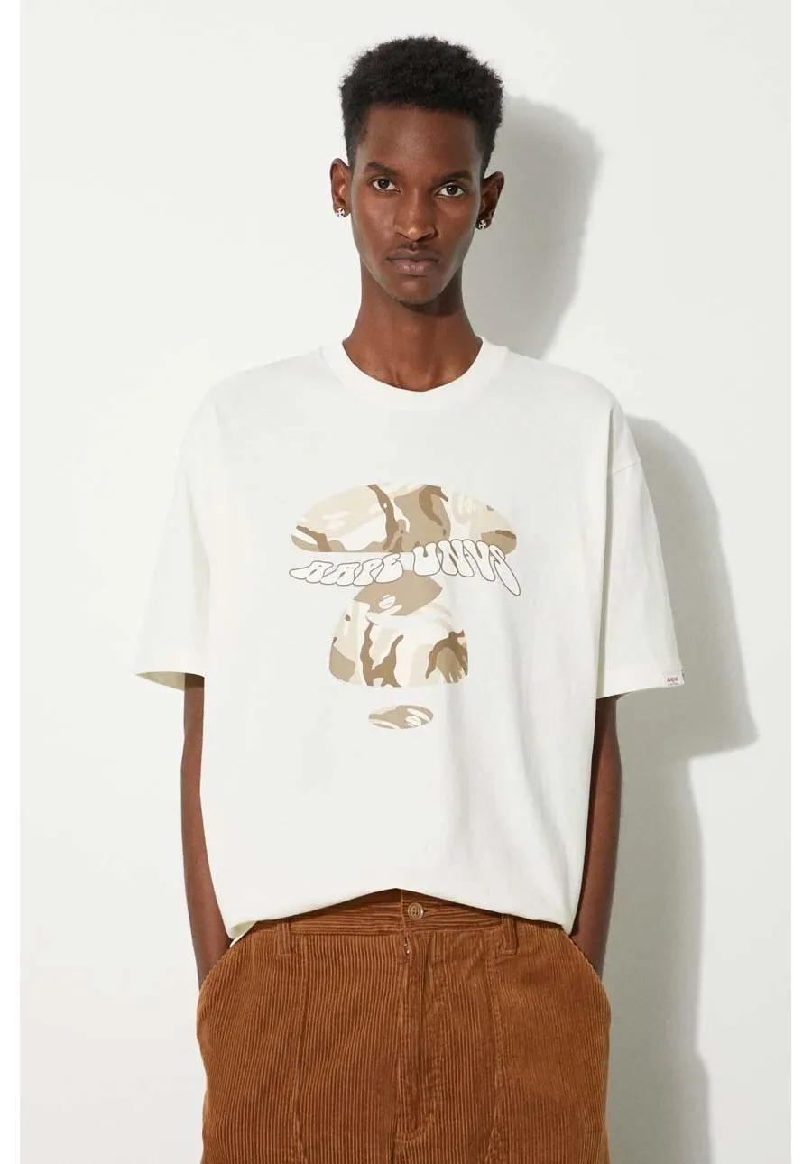 obrazek 1 AAPE t-shirt bawełniany Basic Tee męski kolor beżowy z nadrukiem AAPTEM1458XXM