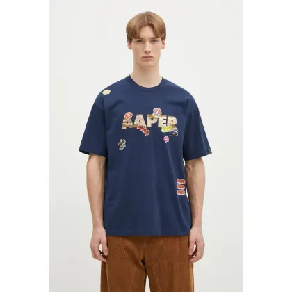 Zdjęcie AAPE t-shirt bawełniany Theme męski kolor granatowy z nadrukiem AAPTEM1499XXM