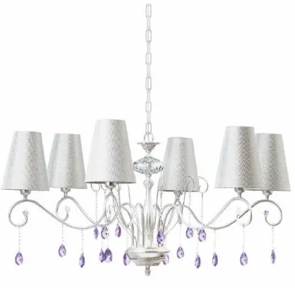 Zdjęcie Żyrandol z sześcioma światłami ze stożkowymi kloszami i zawieszkami Swarovski z fioletową kroplą - Il Paralume Marina