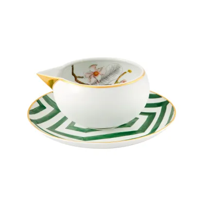 Zdjęcie Sosjerka z podstawką z porcelany Amazōnia z geometrycznym zielonym wzorem i motywem roślinnym - Vista Alegre