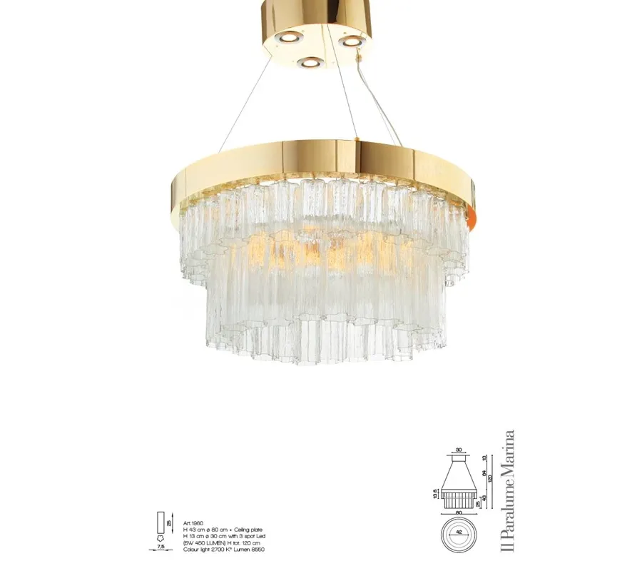 obrazek 1 Żyrandol LED w formie metalowego pierścienia z elementami ze szkła Murano - Il Paralume Marina
