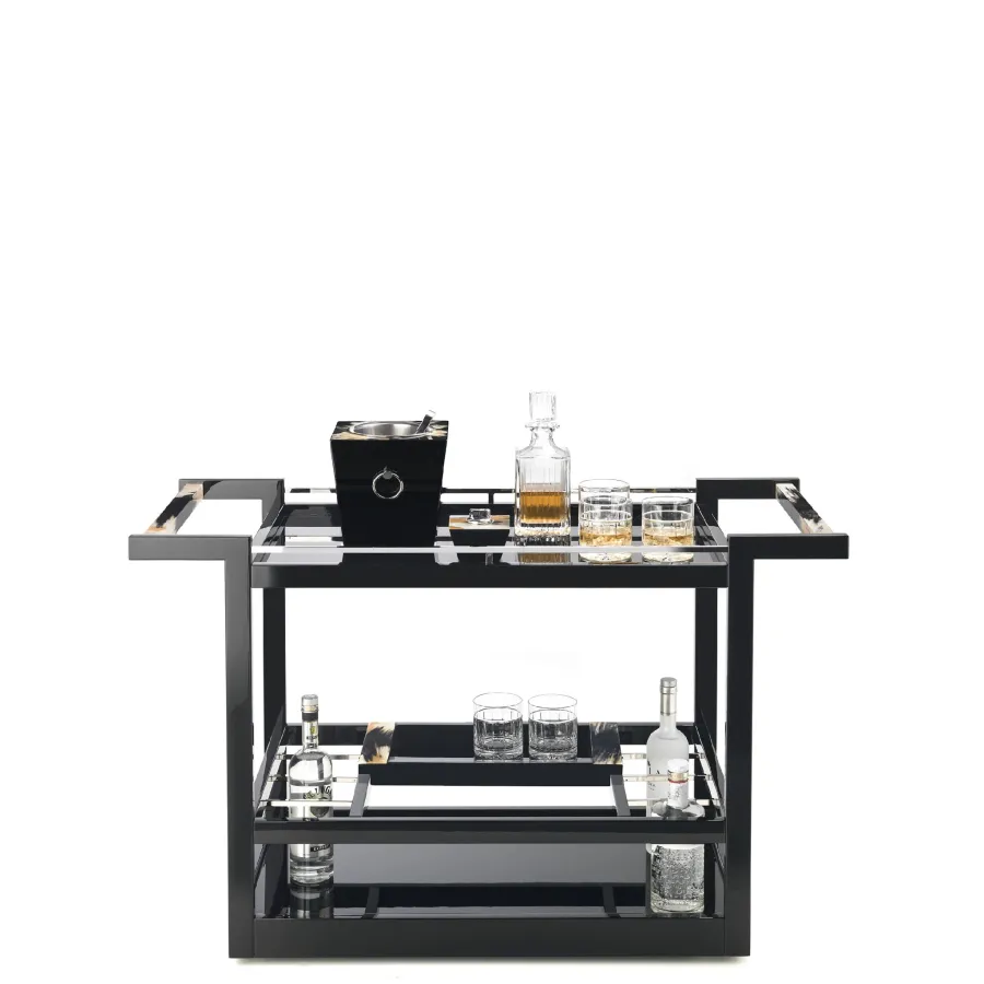 picture 1 Italian trolley with wheels in black gloss lacquered wood - Arcahorn