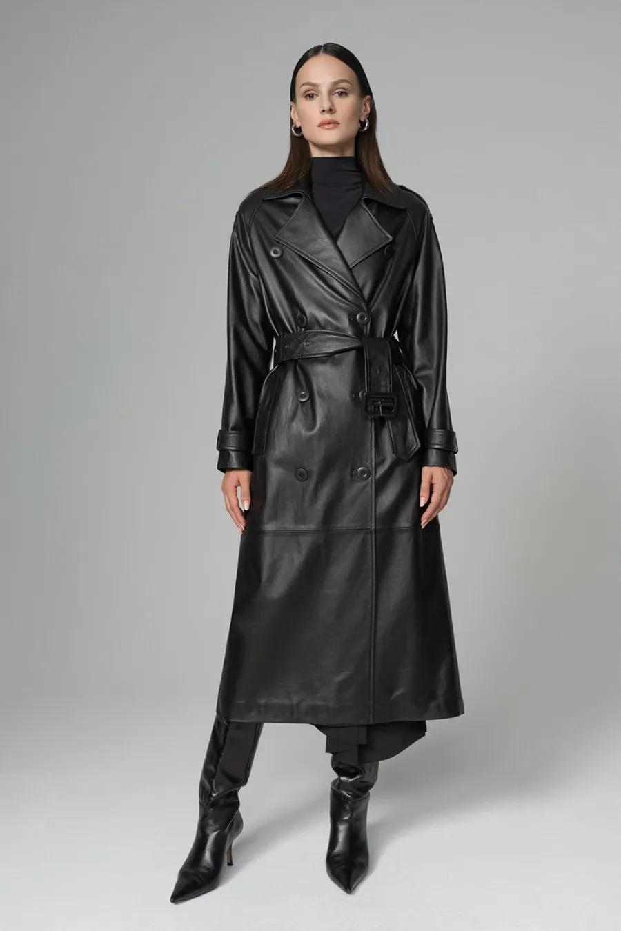obrazek 1 Elegancki trencz oversize ze skóry naturalnej