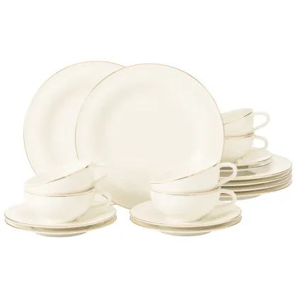 Zdjęcie 18-elementowy porcelanowy serwis do herbaty zdobiony złotym rantem - Seltmann Weiden