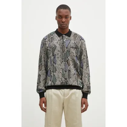 Zdjęcie Wacko Maria sweter z domieszką jedwabiu Python Knit Polo Shirt kolor beżowy  24FW-WMK-KN14