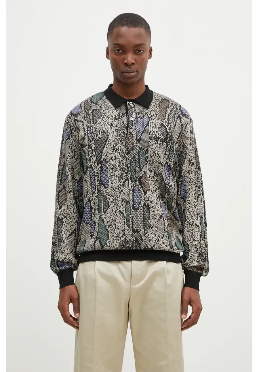 obrazek 1 Wacko Maria sweter z domieszką jedwabiu Python Knit Polo Shirt kolor beżowy  24FW-WMK-KN14