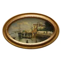 Picture Landscape of Rio dei Mercanti in Venice - oil painting on oval canvas - Giancarlo Gorini