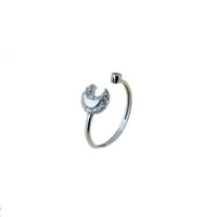 Picture Beautiful Italian ring depicting a crescent moon with zircons