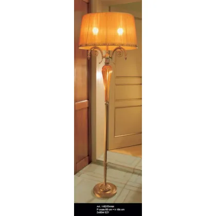 Zdjęcie Lampa podłogowa 2-punktowa w kolorze starego złota z bursztynowym i złotym elementem ze szkła Murano - Il Paralume Marina