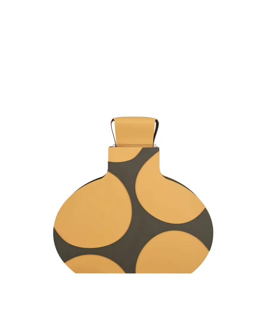 obrazek 1 Stylowy skórzany wazon Otto 9x37xH38 cm w kolorze musztardowo-oliwkowym