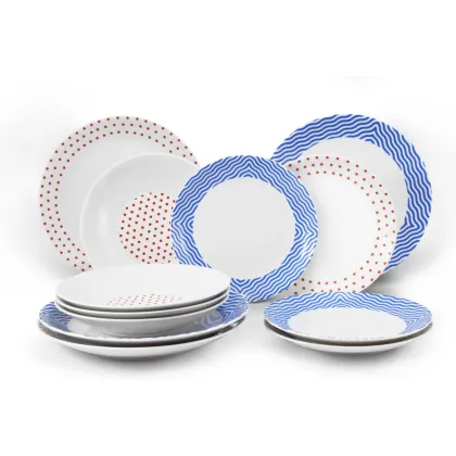 Zdjęcie Piękny 12-elementowy zestaw talerzy z porcelany zdobiony subtelnym motywem z kolekcji BeFree – Leander