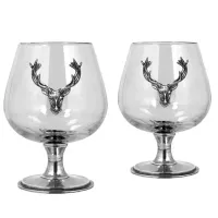 Picture Double set of brandy glasses with tin deer