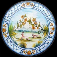 Picture Garden table top made of lava decorated with a forest view – Ceramiche Valchida