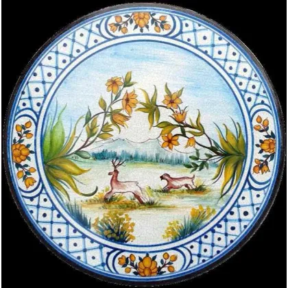 Zdjęcie Blat stołu ogrodowego wykonany z lawy zdobiony leśnym widokiem – Ceramiche Valchida