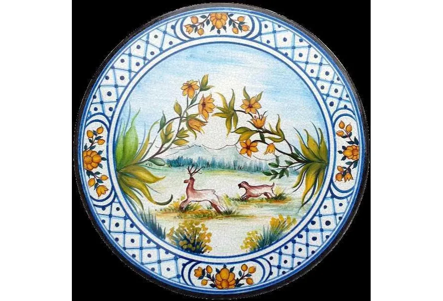 obrazek 1 Blat stołu ogrodowego wykonany z lawy zdobiony leśnym widokiem – Ceramiche Valchida