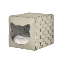 Zdjęcie Stylowy skórzany domek dla kota 35x40x35 cm w kolorze waniliowym