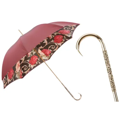 Zdjęcie Stylowy parasol damski w kolorze burgundowym w stylu vintage - Pasotti