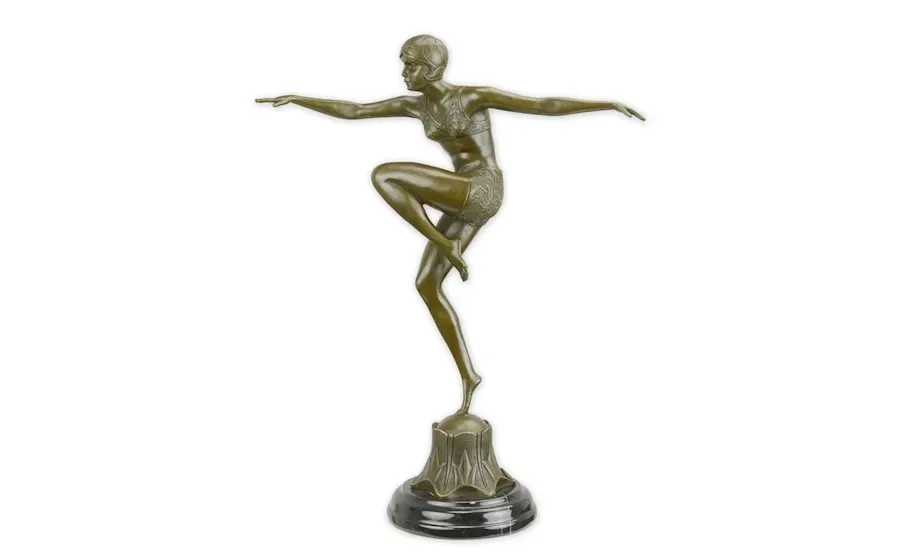 obrazek 1 Prestiżowa brązowa rzeźba ćwiczącej dziewczyny w stylu Art deco