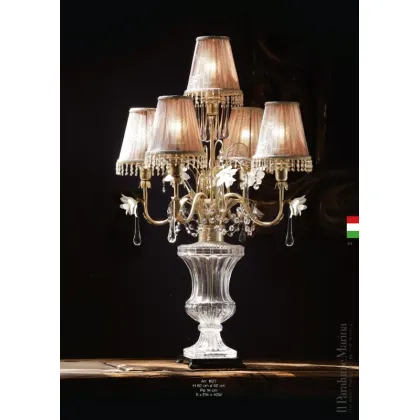 Zdjęcie Stylowa lampa stołowa z przezroczystym florenckim kryształowym wazonem i złotym metalem - Il Paralume Marina