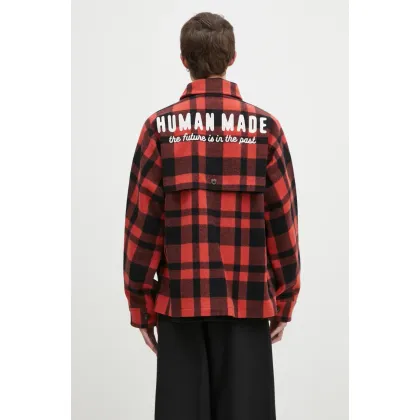 Zdjęcie Human Made kurtka koszulowa wełniana Wool Hunting Jacket kolor czerwony przejściowa oversize HM28JK031